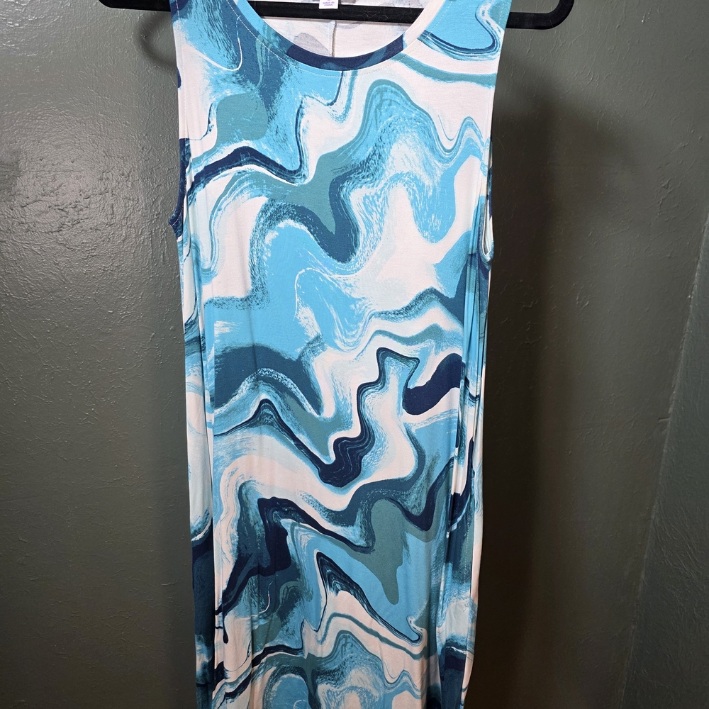 LuLaRoe Charlotte Blue Marble Print Sleeveless Maxi Dress